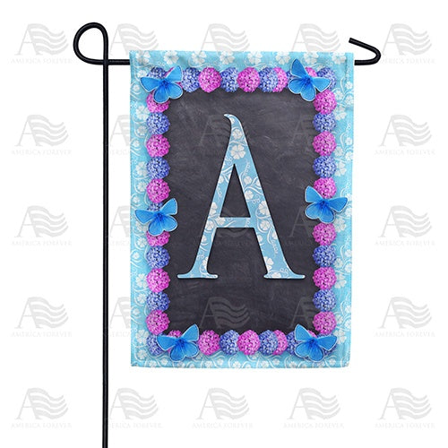 Blue And Purple Hydrangea Monogram Double Sided Garden Flag