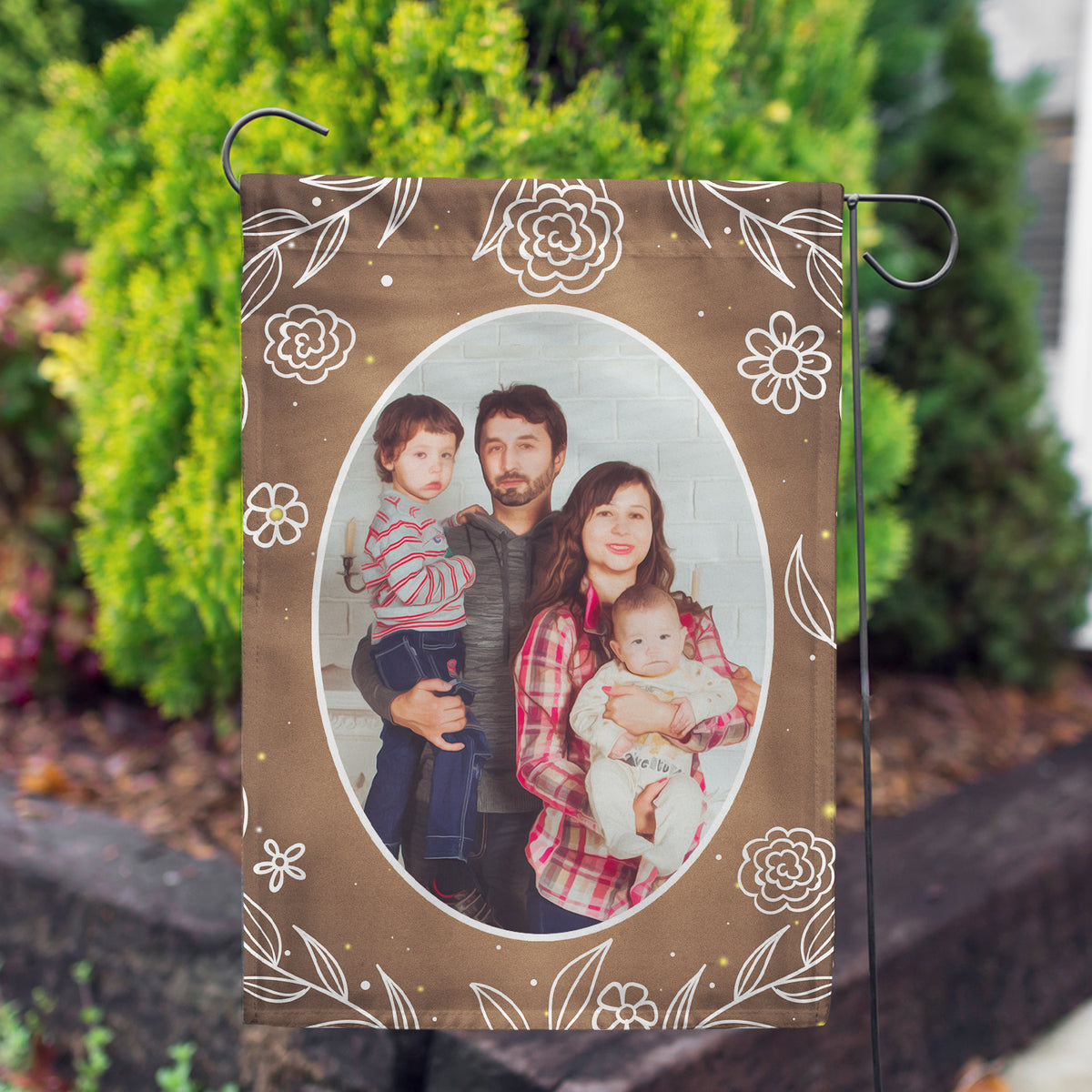 Personalized Bronze Floral Garden Flag