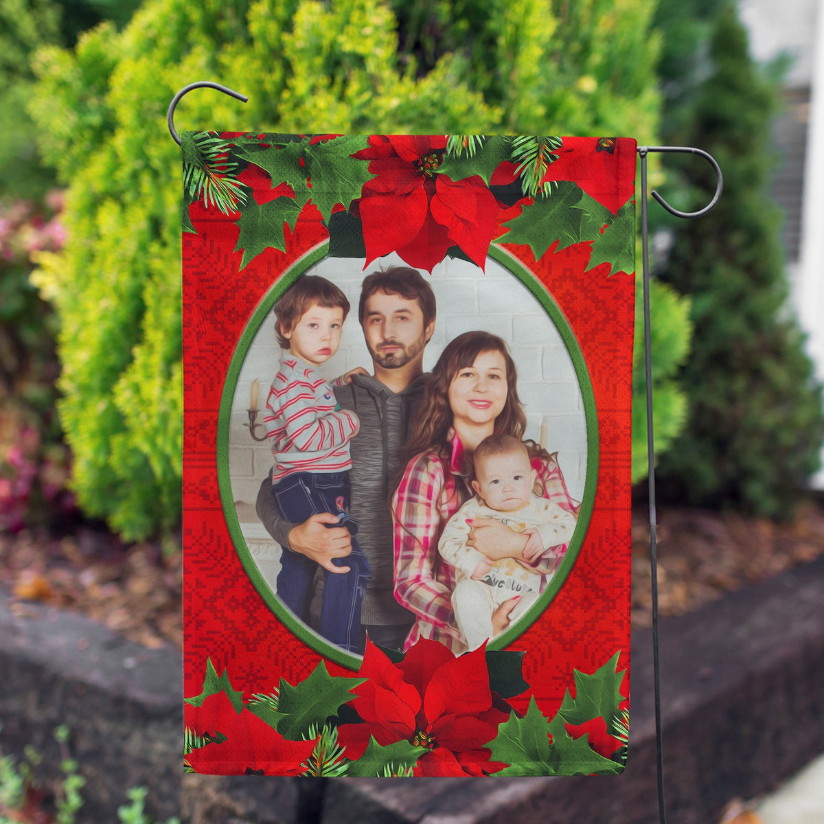 Personalized Red Poinsettia Garden Flag
