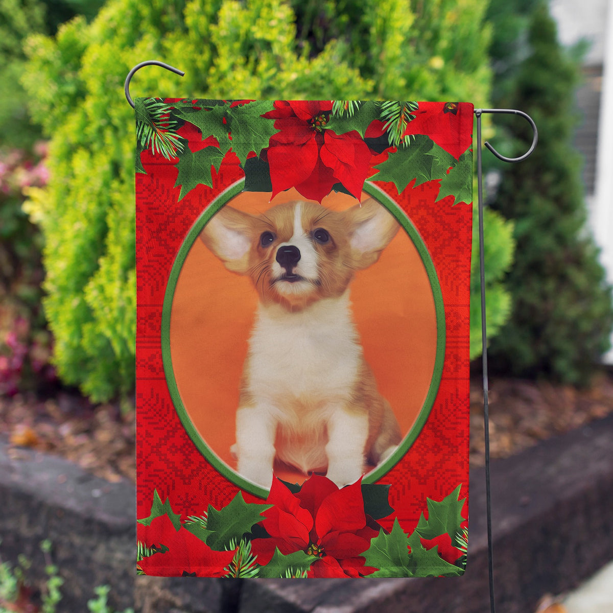 Personalized Red Poinsettia Garden Flag