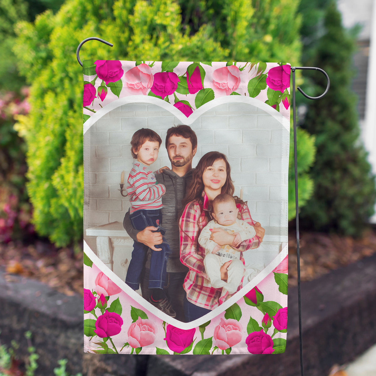 Personalized Pink Roses Garden Flag