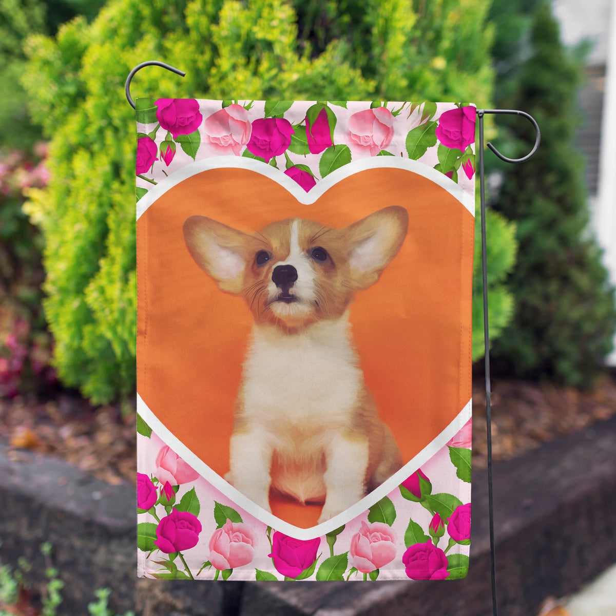 Personalized Pink Roses Garden Flag