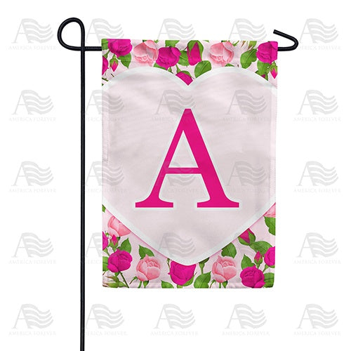 Pink Roses Monogram Double Sided Garden Flag