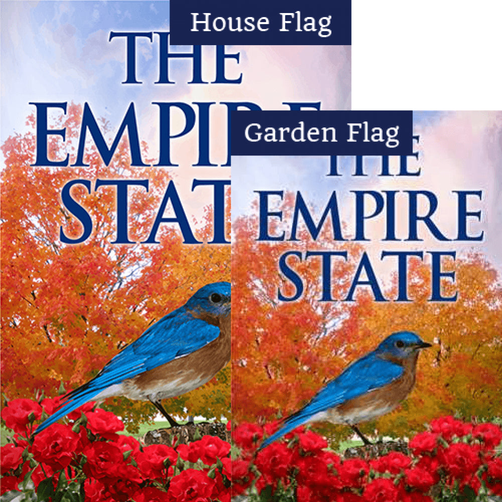 New York-Bluebird & Roses Double Sided Flags Set (2 Pieces)