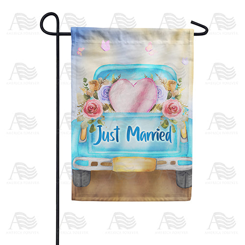 Just Married Pickup Truck Double Sided Garden Flag