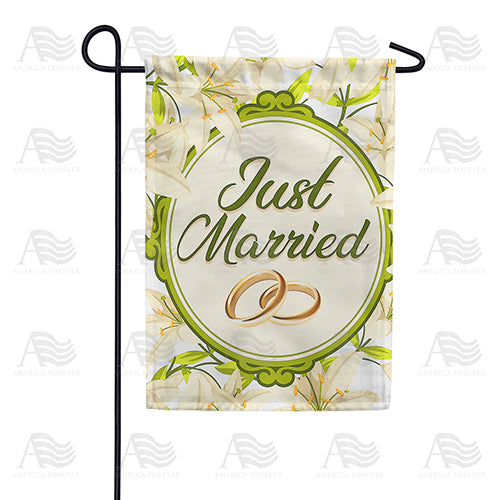 Just Married Rings Double Sided Garden Flag