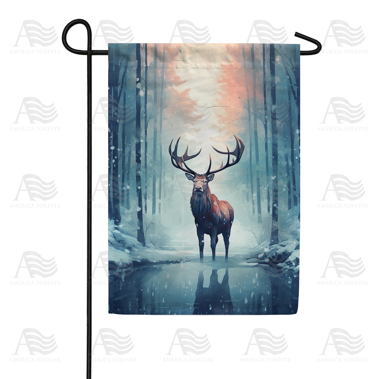 Winter Elk Double Sided Garden Flag