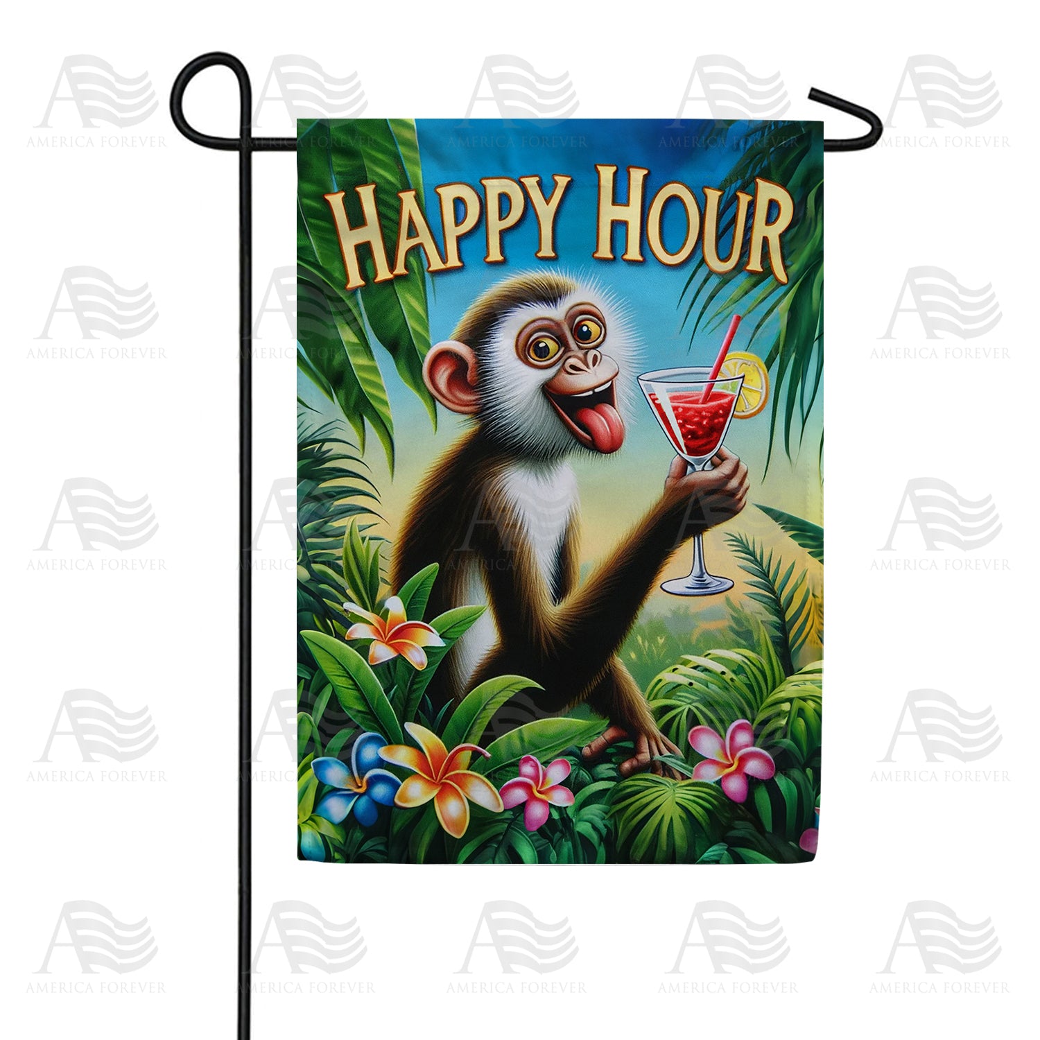 Happy Hour Monkey Double Sided Garden Flag