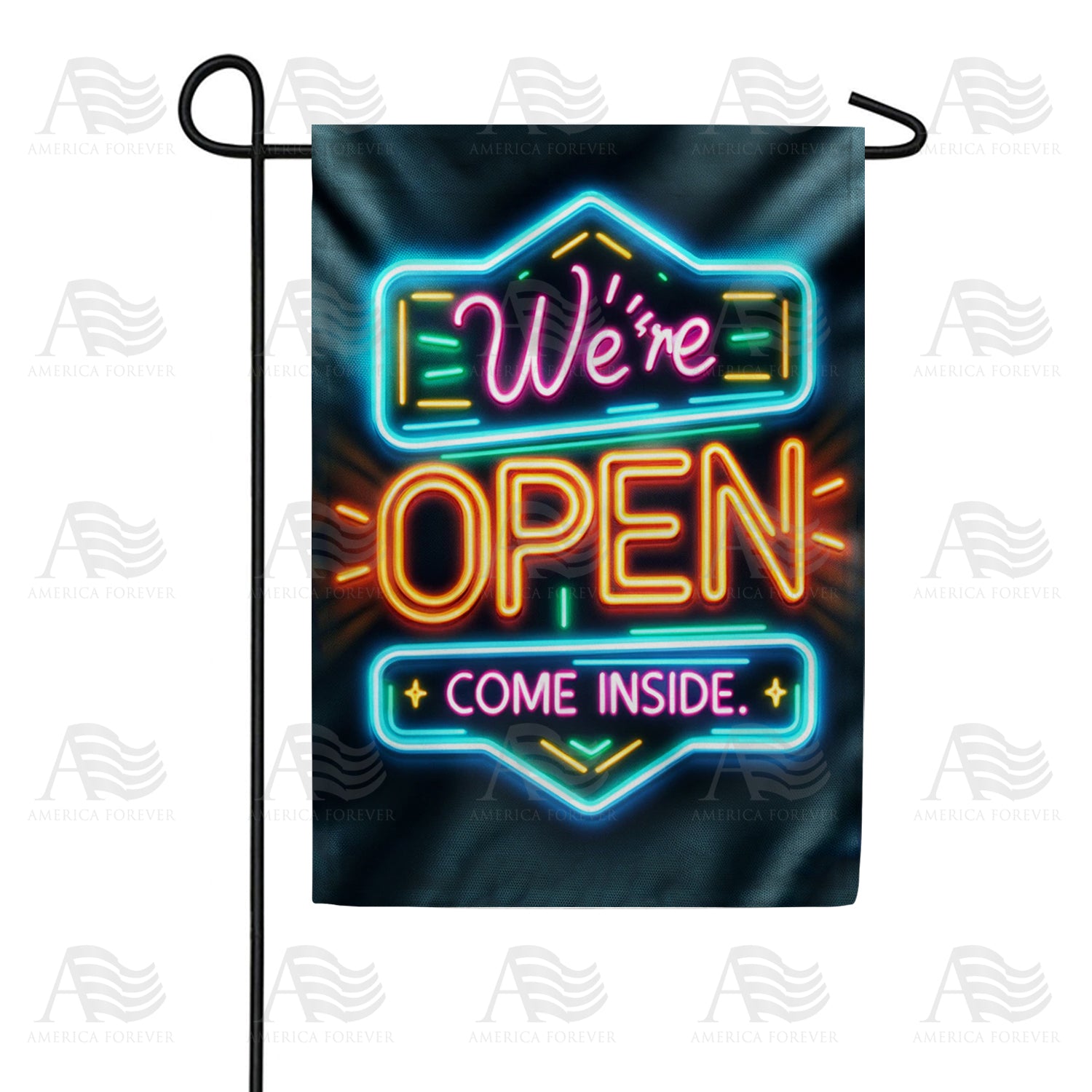 Neon Lights Open Sign Double Sided Garden Flag