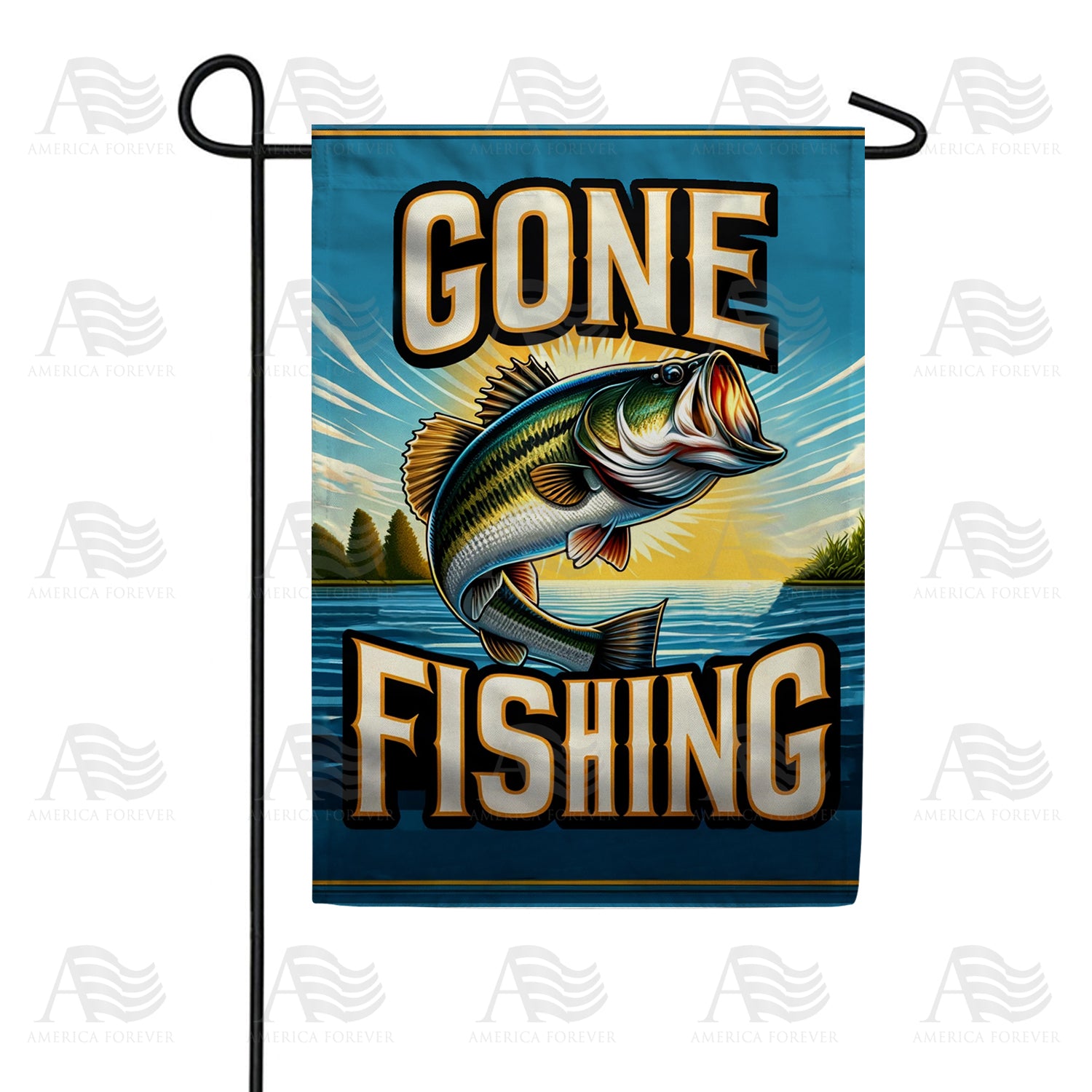 Sunset Bass Fishing Double Sided Garden Flag