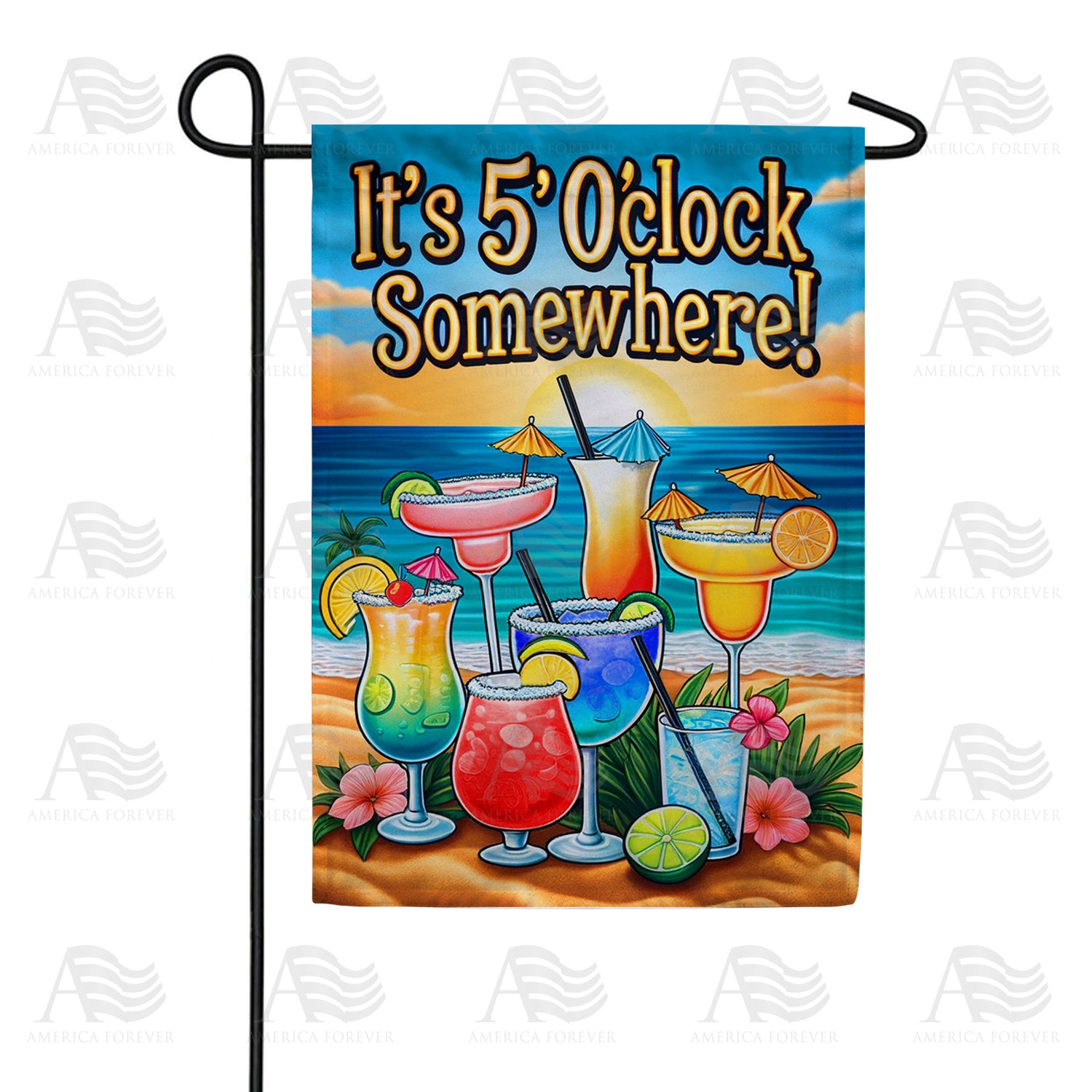 Beachfront Happy Hour Cocktails Double Sided Garden Flag