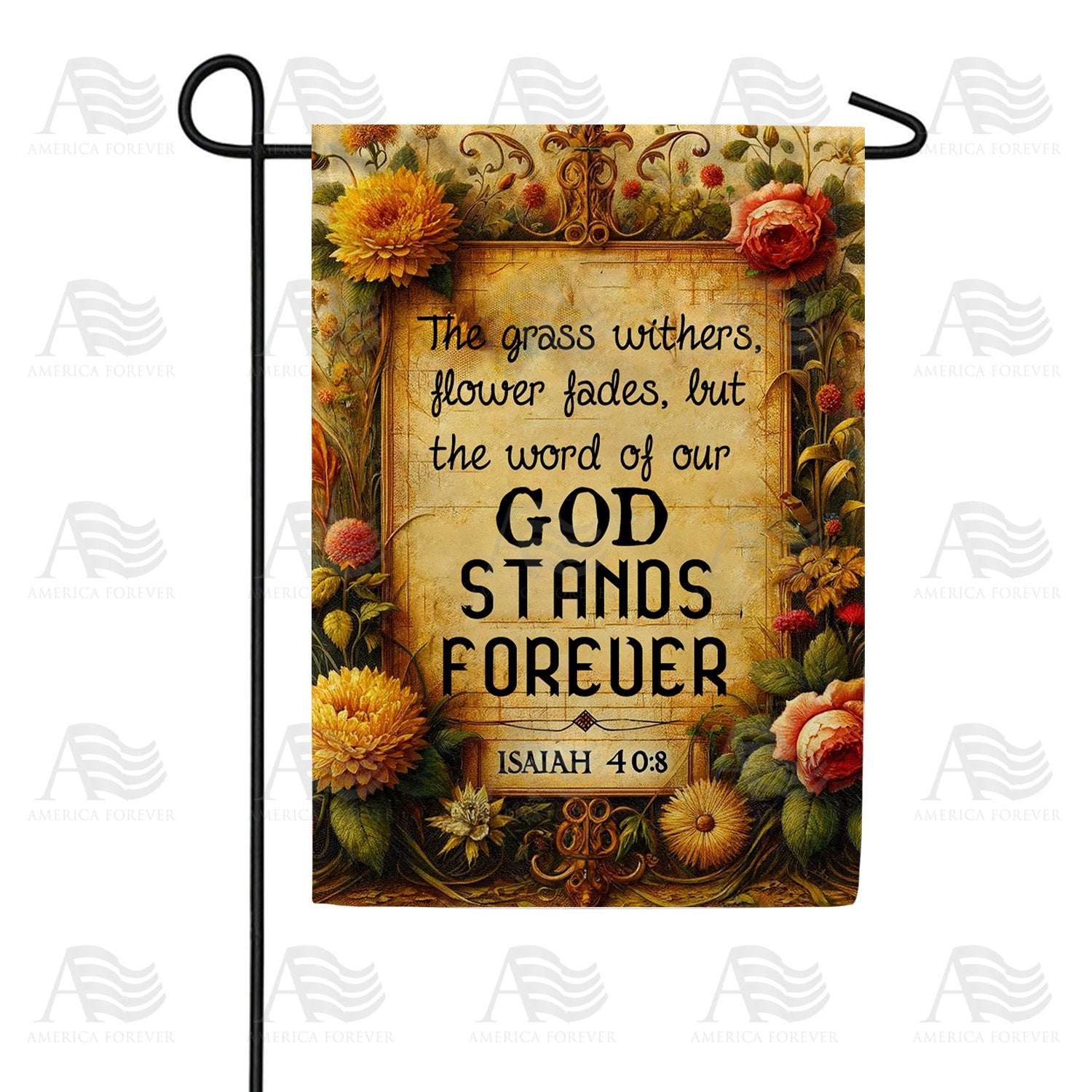 Eternal Word Floral Scripture Double Sided Garden Flag