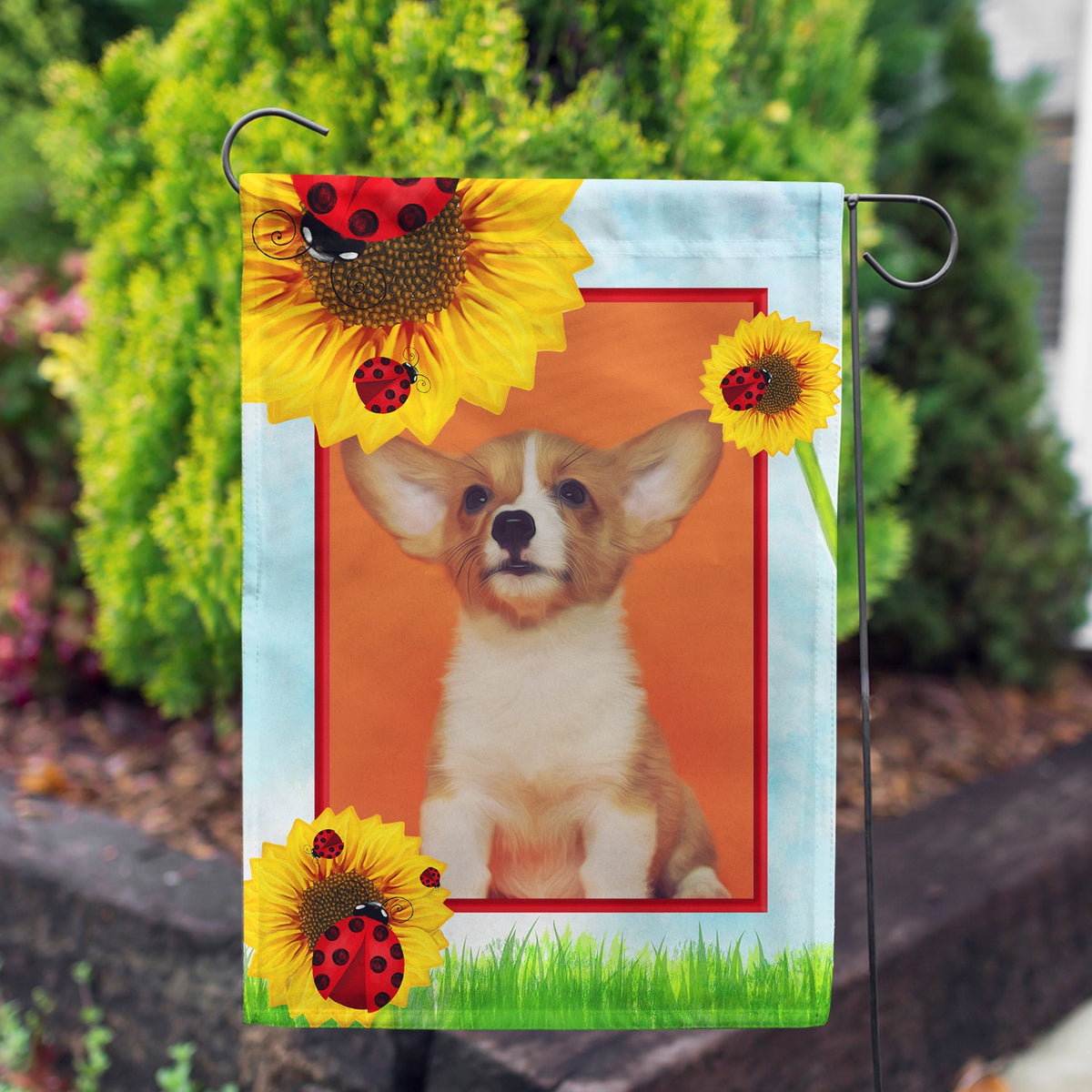 Personalized Ladybugs and Sunflowers Garden Flag