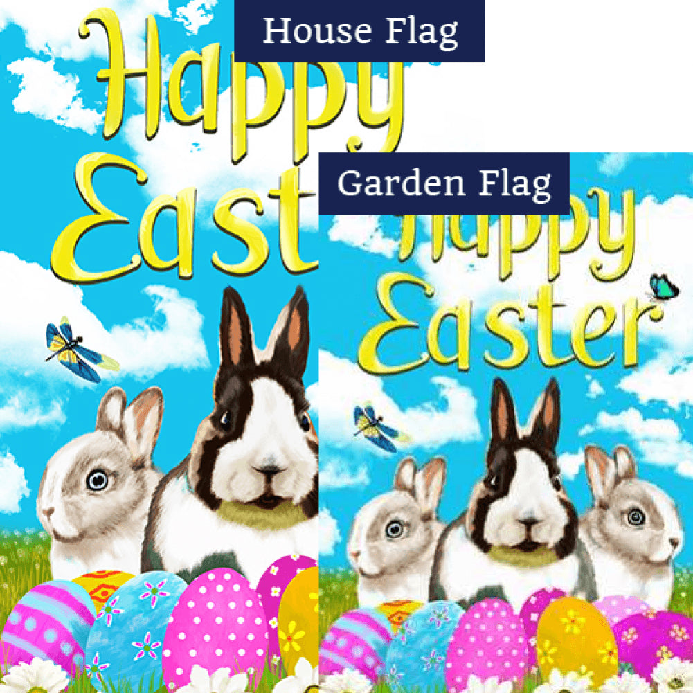 Happy Easter Bunny Friends Double Sided Flags Set (2 Pieces)