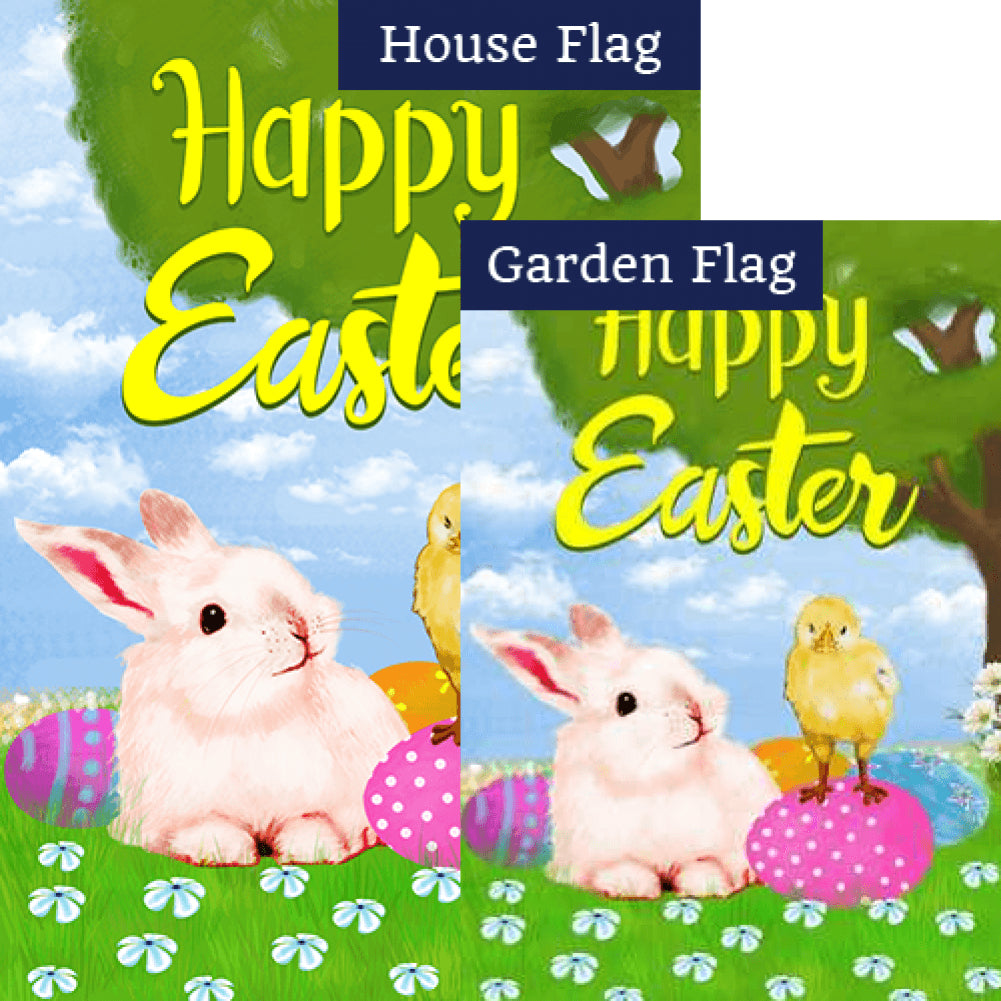 Bunny and Chick Easter Buddies Double Sided Flags Set (2 Pieces)