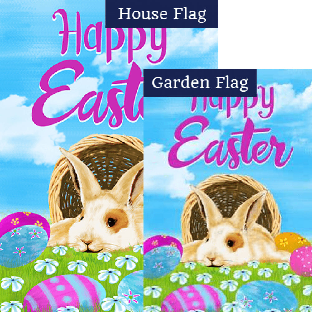 Happy Easter Basket Bunny Double Sided Flags Set (2 Pieces)