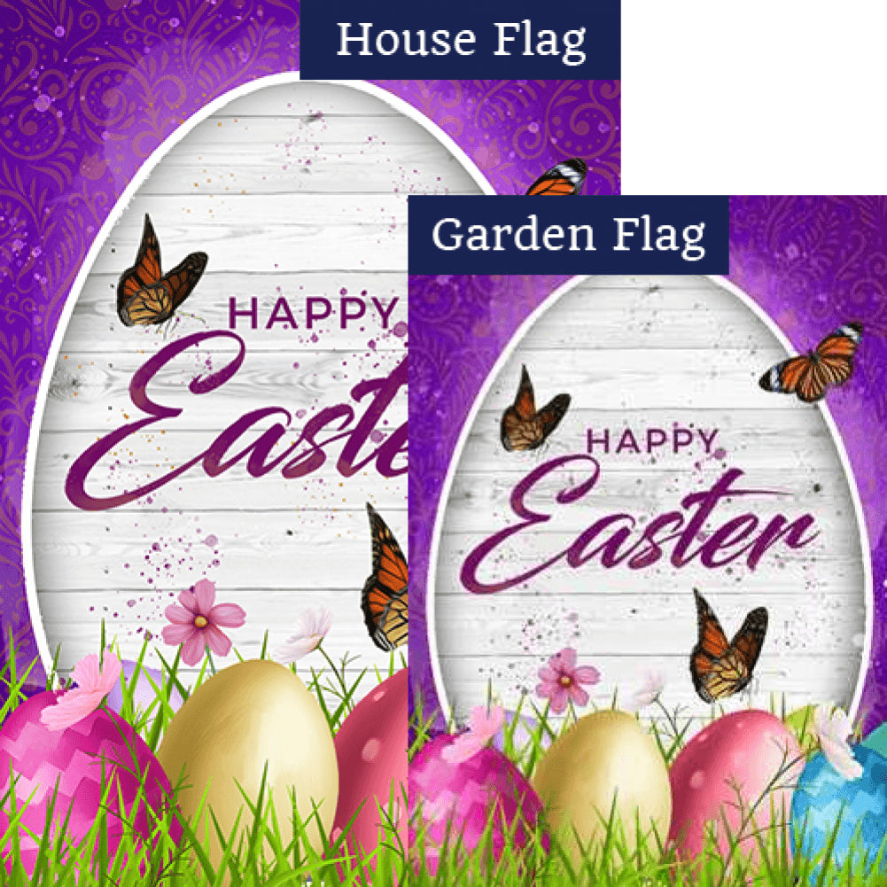 Wood Grain Easter Wishes Double Sided Flags Set (2 Pieces)