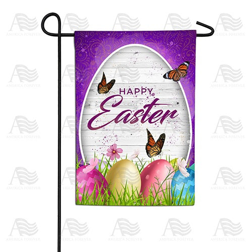 Wood Grain Easter Wishes Double Sided Garden Flag
