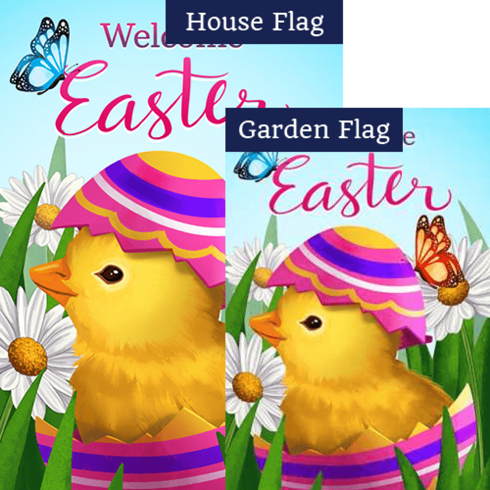 Easter Chick and Butterflies Double Sided Flags Set (2 Pieces)