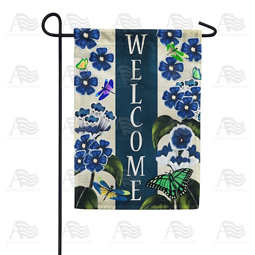 Blue Welcome Flowers Double Sided Garden Flag
