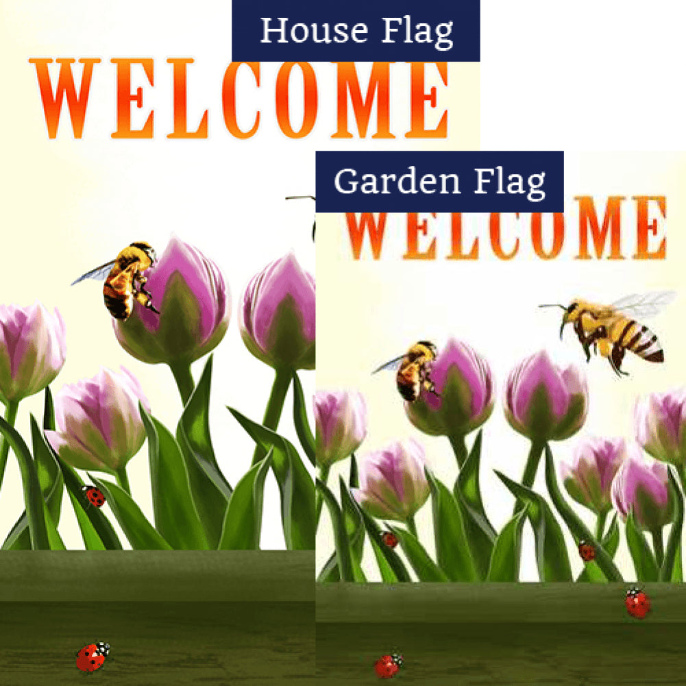 Welcome Spring Bees and Tulips Flags Set (2 Pieces)