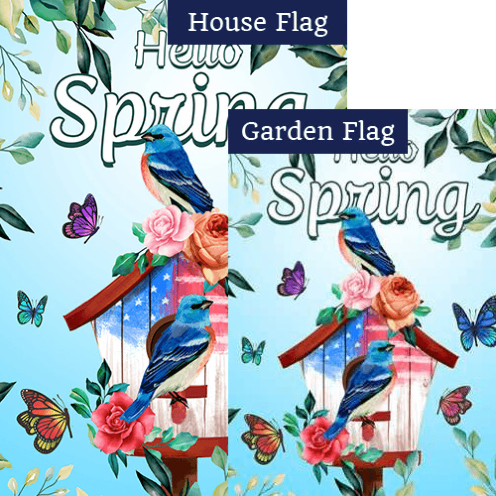 Spring Bluebird Birdhouse Flags Set (2 Pieces)