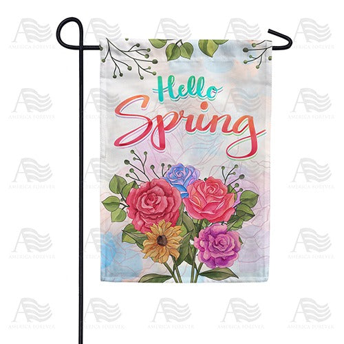 Hello Spring Watercolor Flowers Double Sided Garden Flag