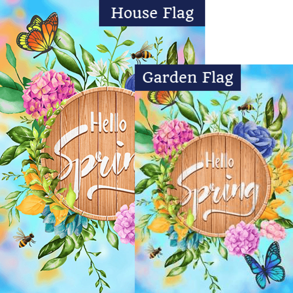 Hello Spring Wooden Board Flags Set (2 Pieces)