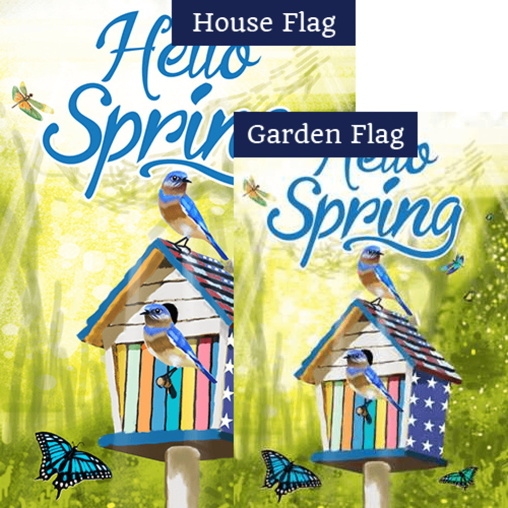 Hello Spring Patriotic Birdhouse Flags Set (2 Pieces)