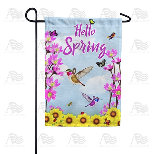 Hummingbirds and Spring Flowers Double Sided Garden Flag