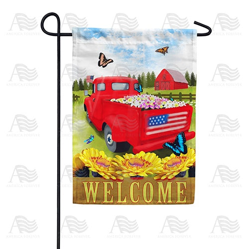 Red Truck Welcome Patriotic Double Sided Garden Flag