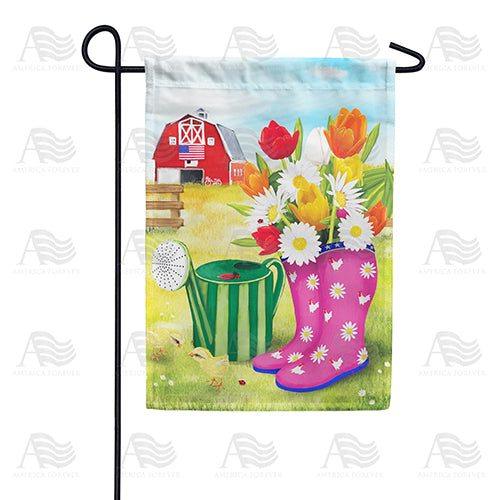 Spring Boots and Watering Can Double Sided Garden Flag