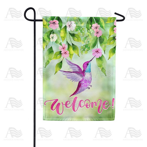 Purple Hummingbird Welcome Double Sided Garden Flag