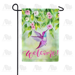 Purple Hummingbird Welcome Double Sided Garden Flag