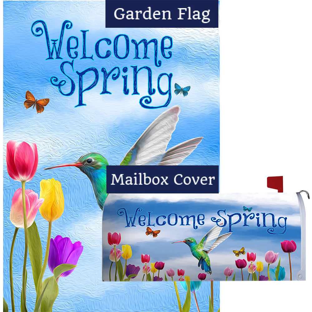 Spring Hummingbird and Tulips Flag Mailwrap Set (2 Pieces)