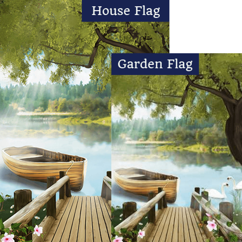 Serene Spring Swan Lake Flags Set (2 Pieces)