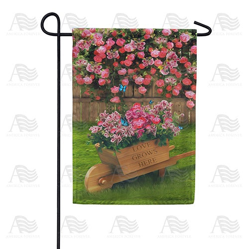 Love Grows Here Flowers Double Sided Garden Flag