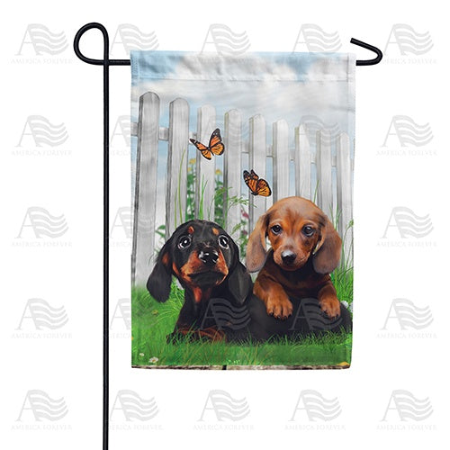 Darling Dachshund Pups Double Sided Garden Flag