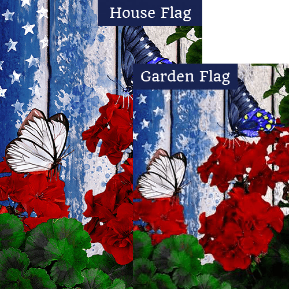 Patriotic Geraniums Butterfly Flags Set (2 Pieces)