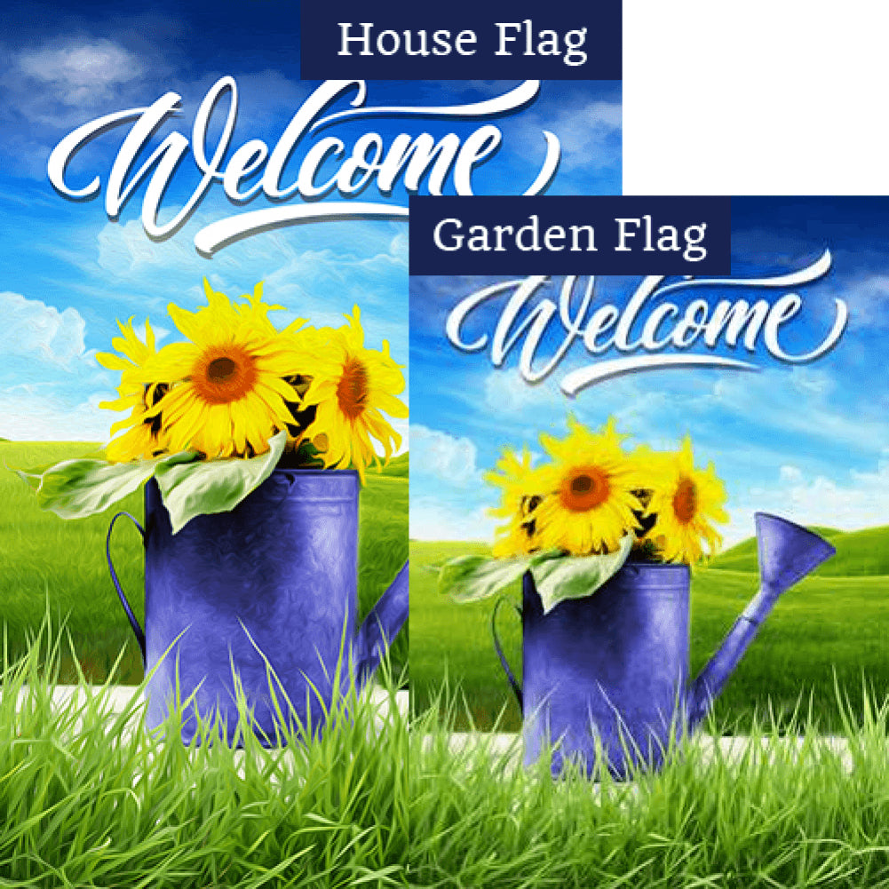 Watering Can Of Sunflowers Flags Set (2 Pieces)