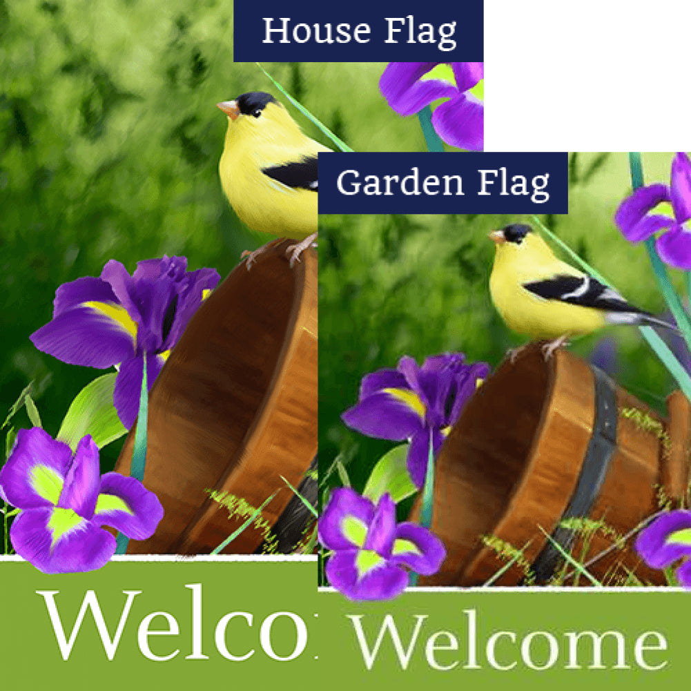 Goldfinch And Iris Welcome Flags Set (2 Pieces)