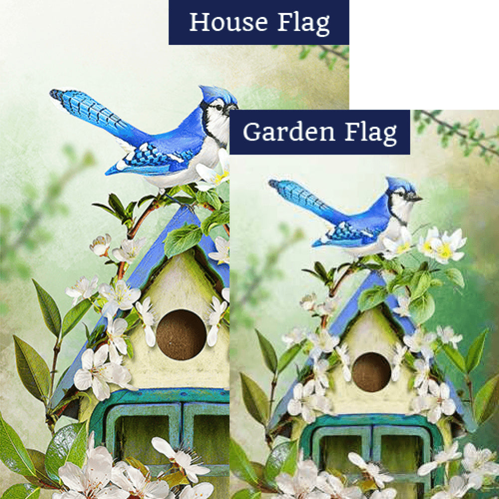 Blue Jay In Blossoms Double Sided Flags Set (2 Pieces)