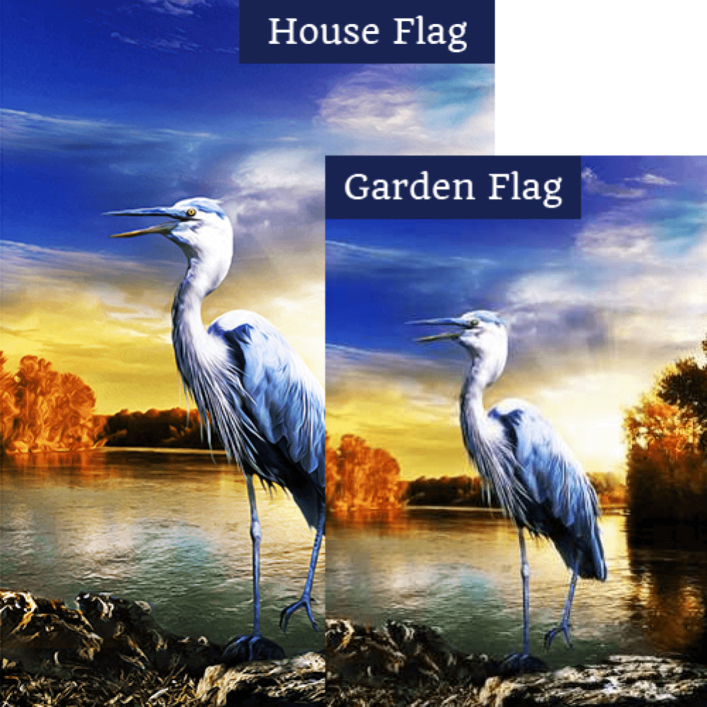 Vibrant Blue Heron Double Sided Flags Set (2 Pieces)