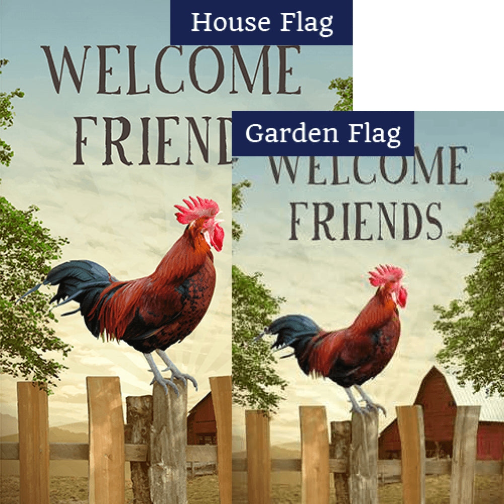 Rooster Welcome Friends Double Sided Flags Set (2 Pieces)