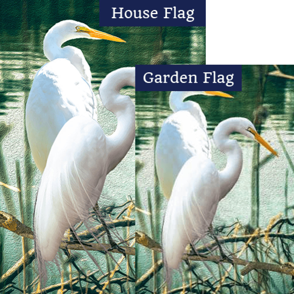 White Egrets Double Sided Flags Set (2 Pieces)