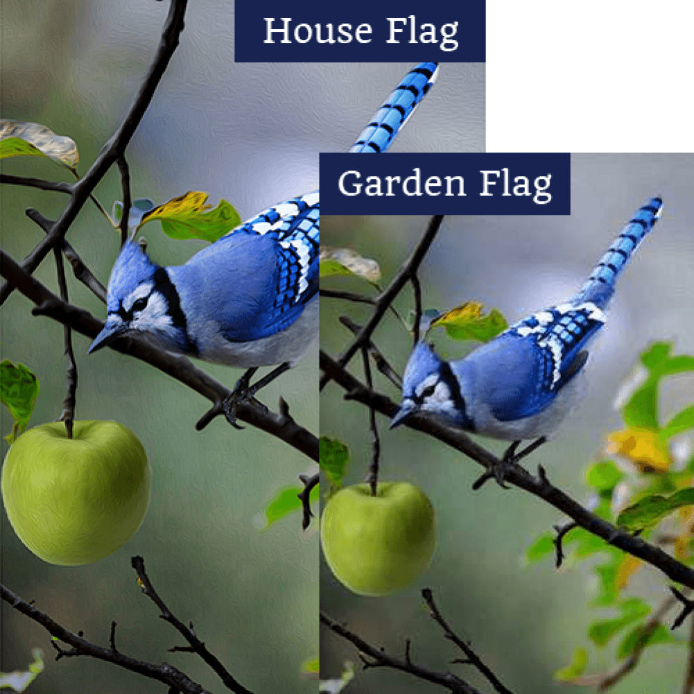 Blue Jay In Apple Tree Double Sided Flags Set (2 Pieces)