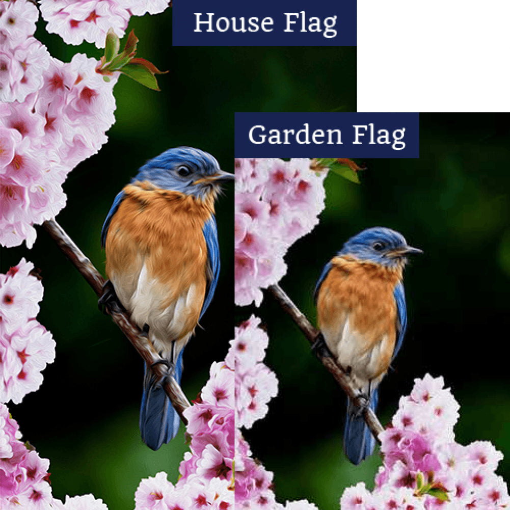 Bluebird In Cherry Tree Double Sided Flags Set (2 Pieces)
