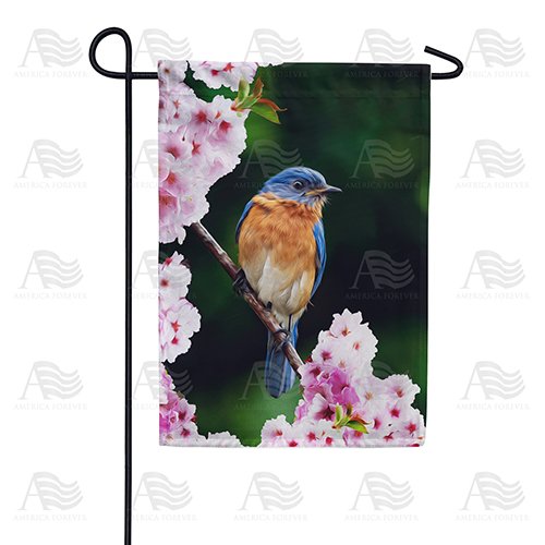 Bluebird In Cherry Tree Double Sided Garden Flag