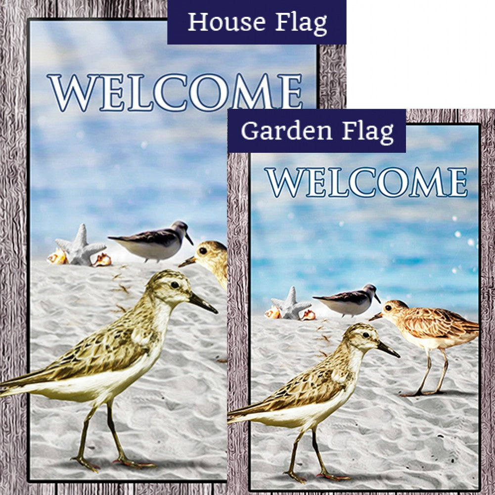Sandpipers At Sea Shore Double Sided Flags Set (2 Pieces)
