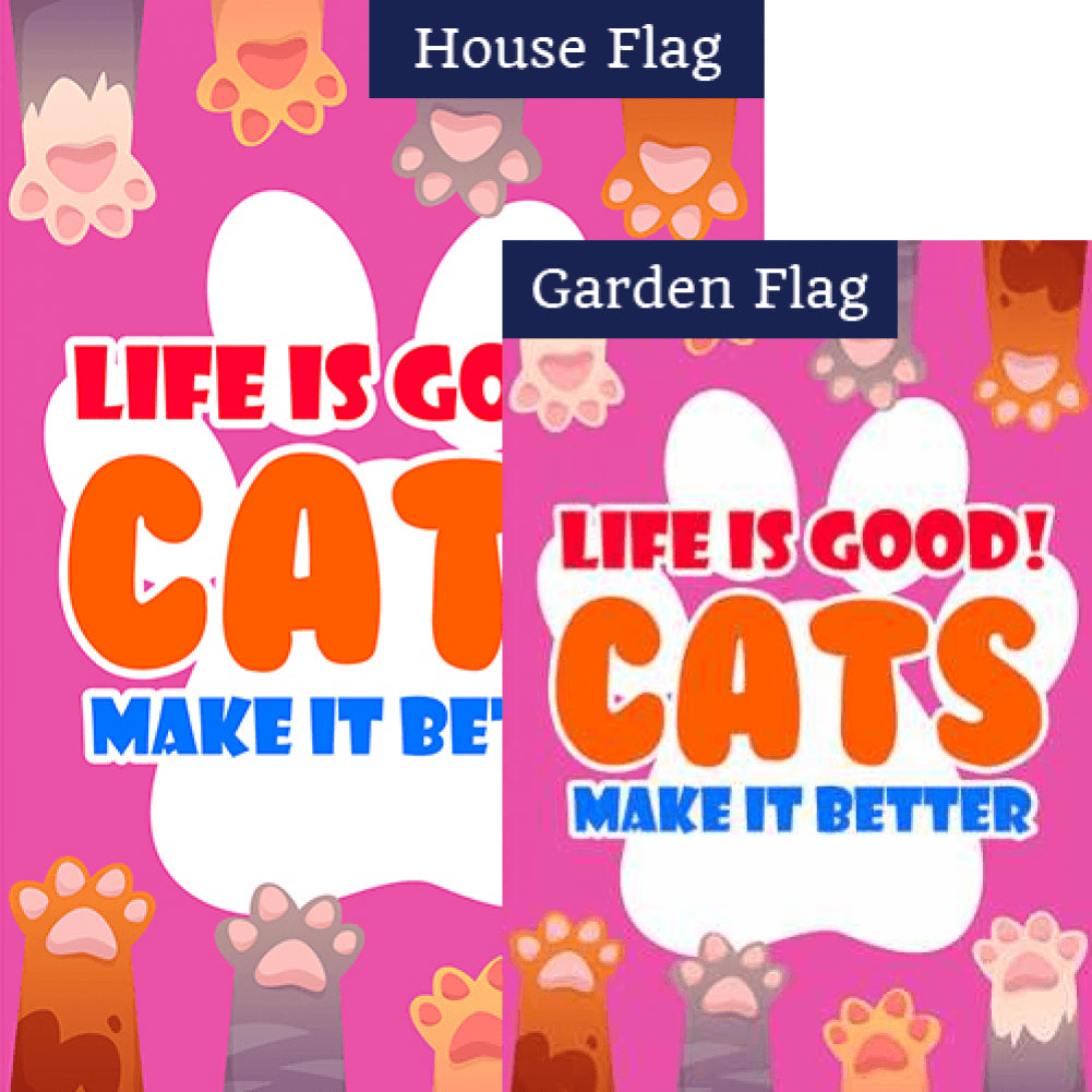 Life Is Good With Cats! Double Sided Flags Set (2 Pieces)